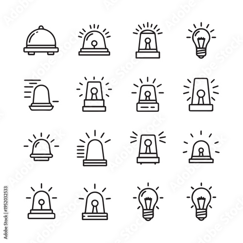 Emergency Siren Lights and Warning Beacons Icons Set