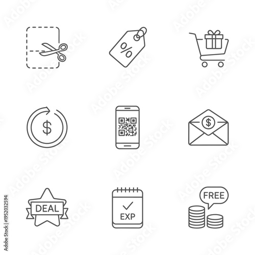 Set of Icons Representing Business and Finance Concepts.