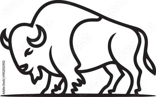 One single line drawing of elegance buffalo for conservation national park logo identity. Big strong bull mascot concept for rodeo show. One line draw graphic design vector