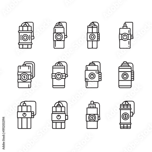 Dynamite Bomb Icons Set Explosive Device Linear Collection Danger Symbol Vector Graphics