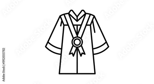 Graduation Gown with an Academic Medal, symbolizing honor and successful completion, isolated white background.