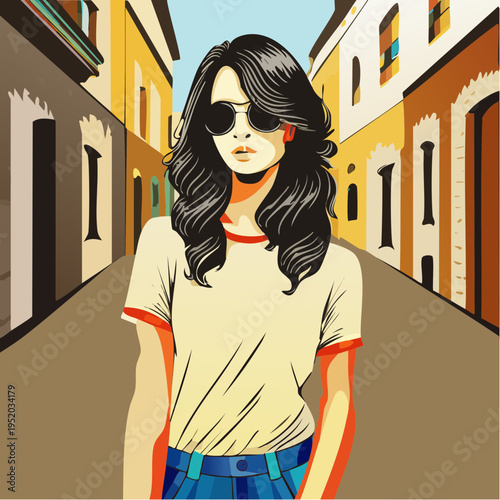 a sunlit urban portrait styled in effortless streetwear, capturing modern wanderlust and the polished cool of contemporary editorial fashion