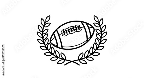 American Football Ball in Partially Outline Laurel Wreath Emblem isolated white background