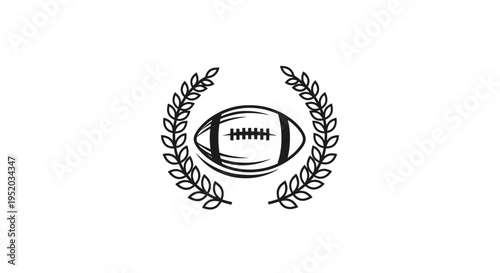 Black Outline American Football and Laurel Wreath Award Icon on isolated white background