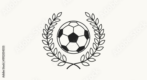 Black Filled Soccer Ball and Laurel Wreath Award Icon on bright beige background