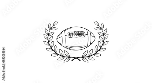 Hand-Drawn Style American Football and Laurel Wreath Award Icon on Isolated White Background