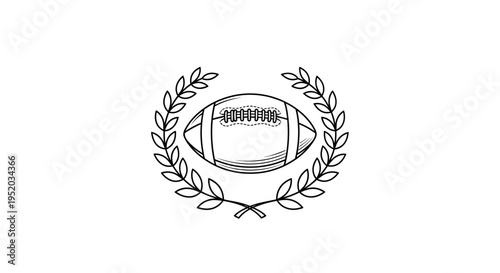 Black Outline American Football and Laurel Wreath Award Icon on isolated white background