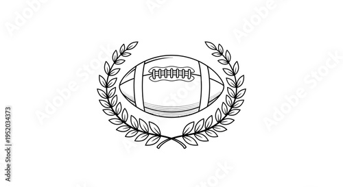 Black Outline American Football and Laurel Wreath Award Icon on isolated white background