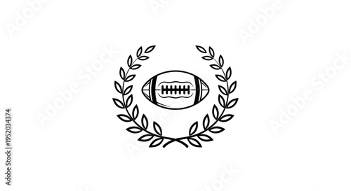American Football with Laurel Wreath Representing Championship Victory on Isolated White Background