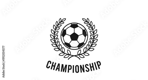 Black Filled Soccer Ball Laurel Wreath Icon with "Championship" Text on isolated white background