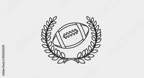 Black Outline American Football and Laurel Wreath Award Icon on bright gray background