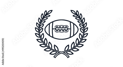 Black Outline American Football and Laurel Wreath Award Icon on isolated white background