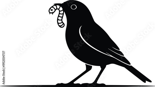 Silhouette early bird catches the worm simple nature animal vector design