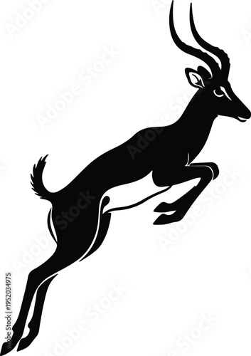 Silhouette of a jumping african gazelle antelope leaping in motion vector design
