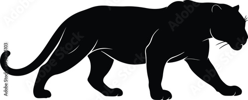 Silhouette powerful black panther walking profile predatory animal feline vector design