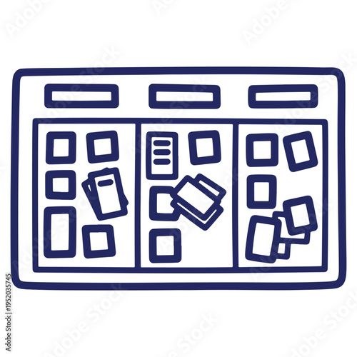 Digital Kanban Board Outline Illustration for Project Management and Task Organization with Simple Flat Design