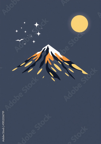 Minimalist flat illustration of a bear mountain featuring glowing spots