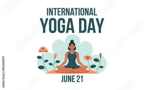 A vibrant illustration of a woman practicing yoga on International Yoga Day
