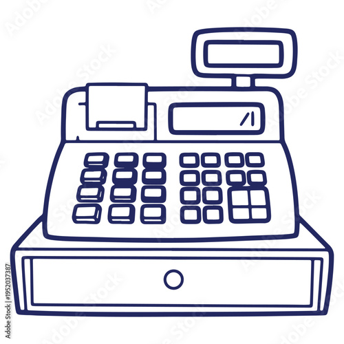 Illustration of a Cash Register with Display and Buttons Representing Retail Transactions and Financial Management