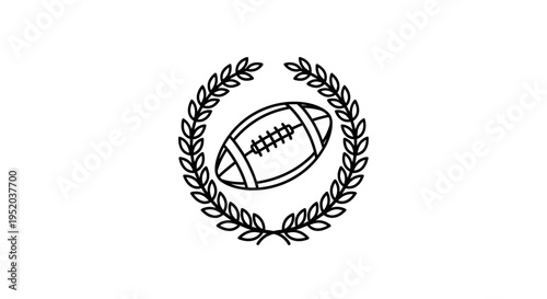 American Football Ball in Laurel Wreath Award Symbol, Isolated White Background, Sports Achievement Concept