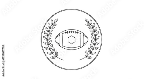 American football ball framed by a laurel wreath, symbolizing victory and championship in sports on an isolated white background.