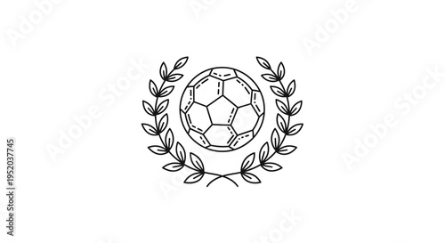 Detailed Soccer Ball and Laurel Wreath Emblem, Sport Achievement Symbol, isolated white background.