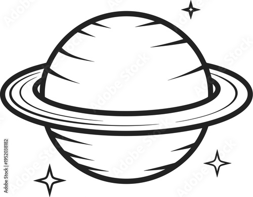 Stylized Planet With Rings And Stars Outline space