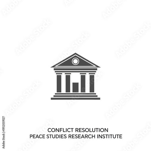 Minimalist institution icon for conflict resolution and peace studies research, symbolizing progress, data analysis, and an academic approach to global harmony