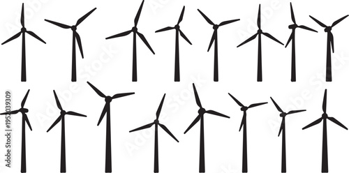 Wind Turbines Generating Clean Renewable Energy Silhouettes