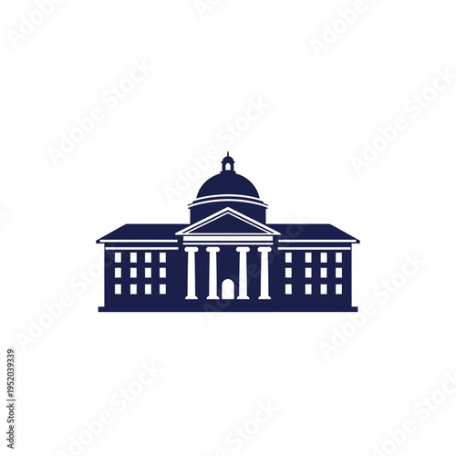 Classic Government Building Facade with Columns and Dome, Representing Law and Justice
