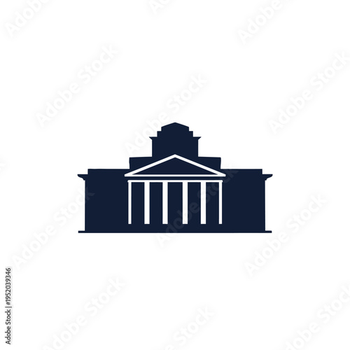 Elegant minimalist icon of a classical building, symbolizing law, justice, governance, and institutional strength, perfect for legal and civic branding