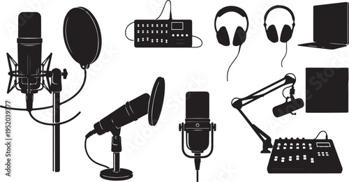 Various Microphones and Audio Equipment for Recording Studio Setup