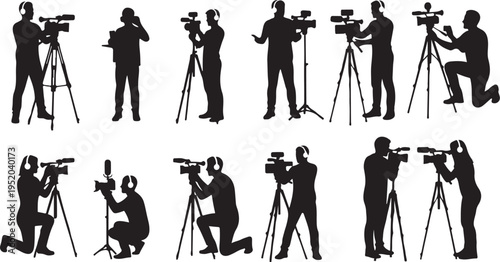 Photographers at work in various poses and positions outside