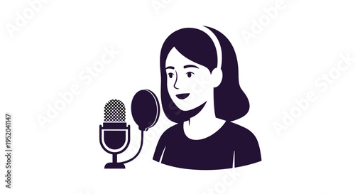 Woman Speak Podcast Radio Host Microphone Voice Record Icon Vector Illustration