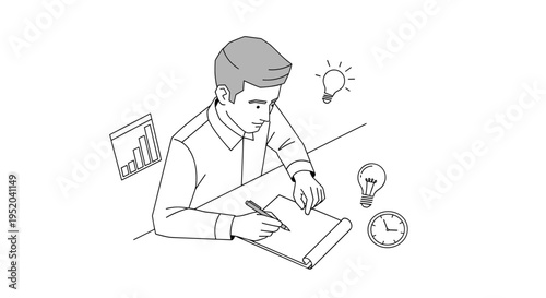 Top view of a person with ideas and strategy 