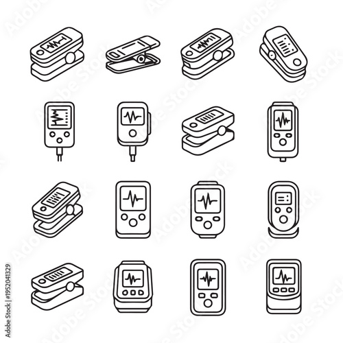 Medical Pulse Oximeter and Monitor Icons Health Monitoring Devices Set Stock Graphics