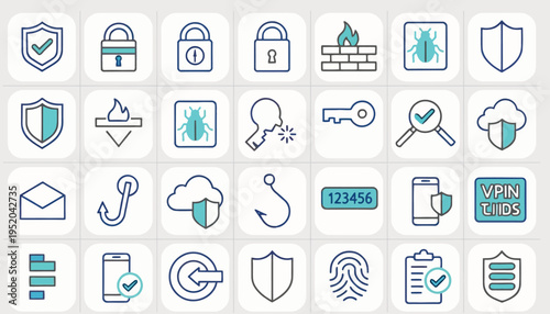 Cybersecurity and Network Protection Icon Set