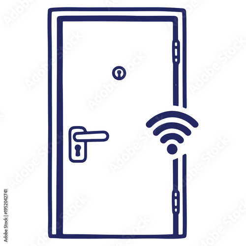 Smart home security system illustration showing a door with a wifi symbol indicating remote access and control for safety and convenience