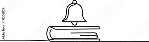 Book with bell one line art icon simple minimal education. One line draw graphic design vector