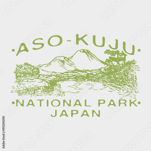 Vintage Style Aso-Kuju National Park Japan Souvenir Passport Stamp Design