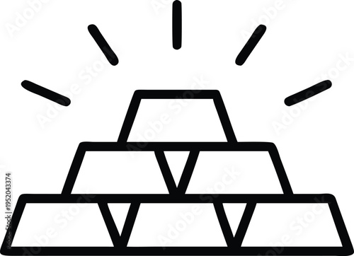 Hand drawn black and white icon of gold bars bullion wealth