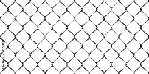 Seamless metallic chain link fence vector pattern with black wire mesh texture isolated on a white background.