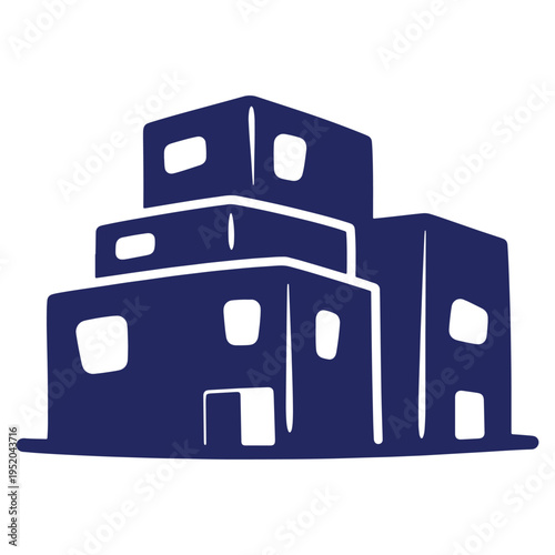 Stylized illustration of a multistory building complex in a minimal and modern design style architecture urban landscape