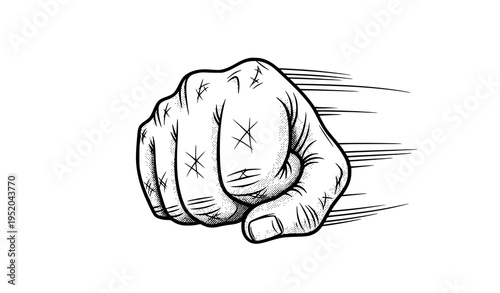 Clenched fist punch hand sketch action vector illustration