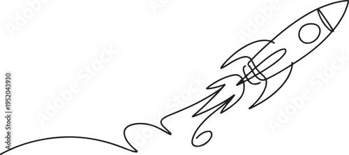 Continuous one line drawing of rocket ship launch. One line drawing illustration of rocket. One line draw graphic design vector