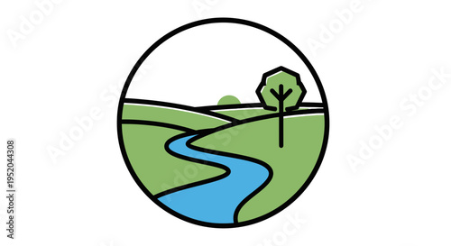 Serene landscape with a winding river, lush green hills, and a tree under a sunny sky AiZaSyBVm757CnfUJlckycs7mUCSrrBJqwS1oAs