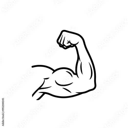 Flexed Bicep Strong Arm Muscle Vector Illustration Line Art Icon for Power, Strength, and Fitness Concepts on Isolated White Background