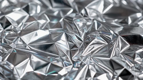 A close-up view of a metallic surface densely packed with numerous faceted triangular shapes reflecting light
