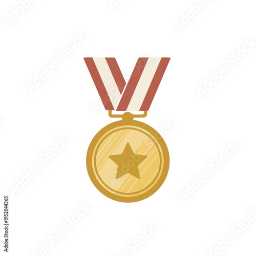 A simple, clean vector illustration of a gold medal with a red and white striped ribbon, representing achievement and victory
