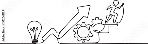 Single one line drawing concept of productivity boosting. One line draw graphic design vector